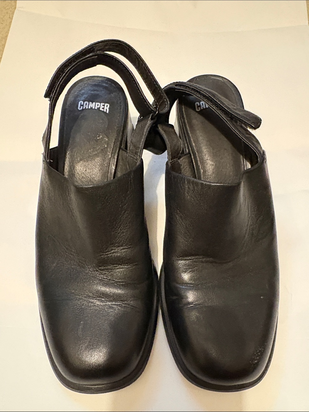 Camper Black Leather Slingback Mules for Women